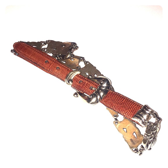 BRIGHTON VTG silver plated brown faux croc belt - Picture 4 of 8
